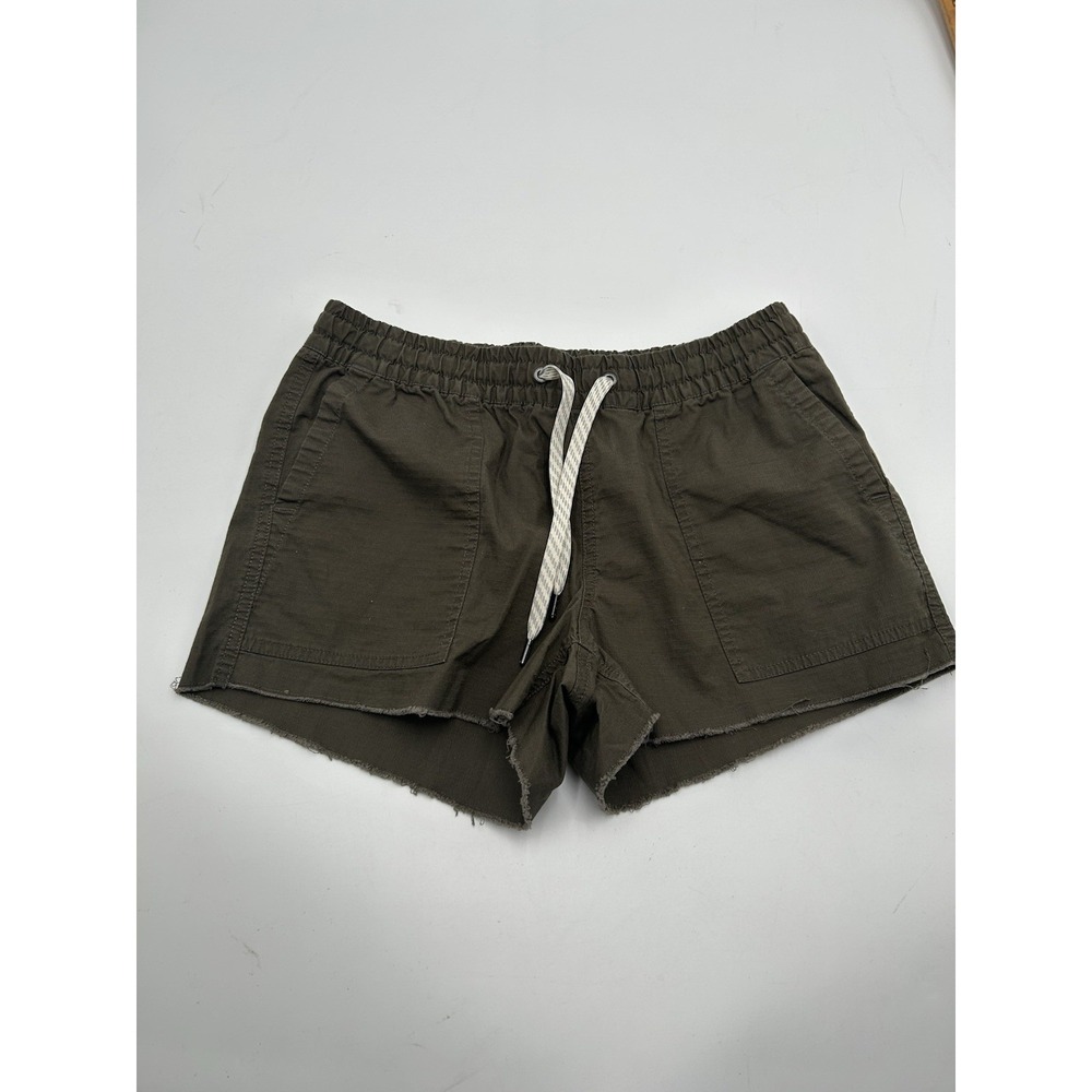 Vuori Womens Shorts Small Army Green Ripstop Drawstring Organic Cotton Raw Hem